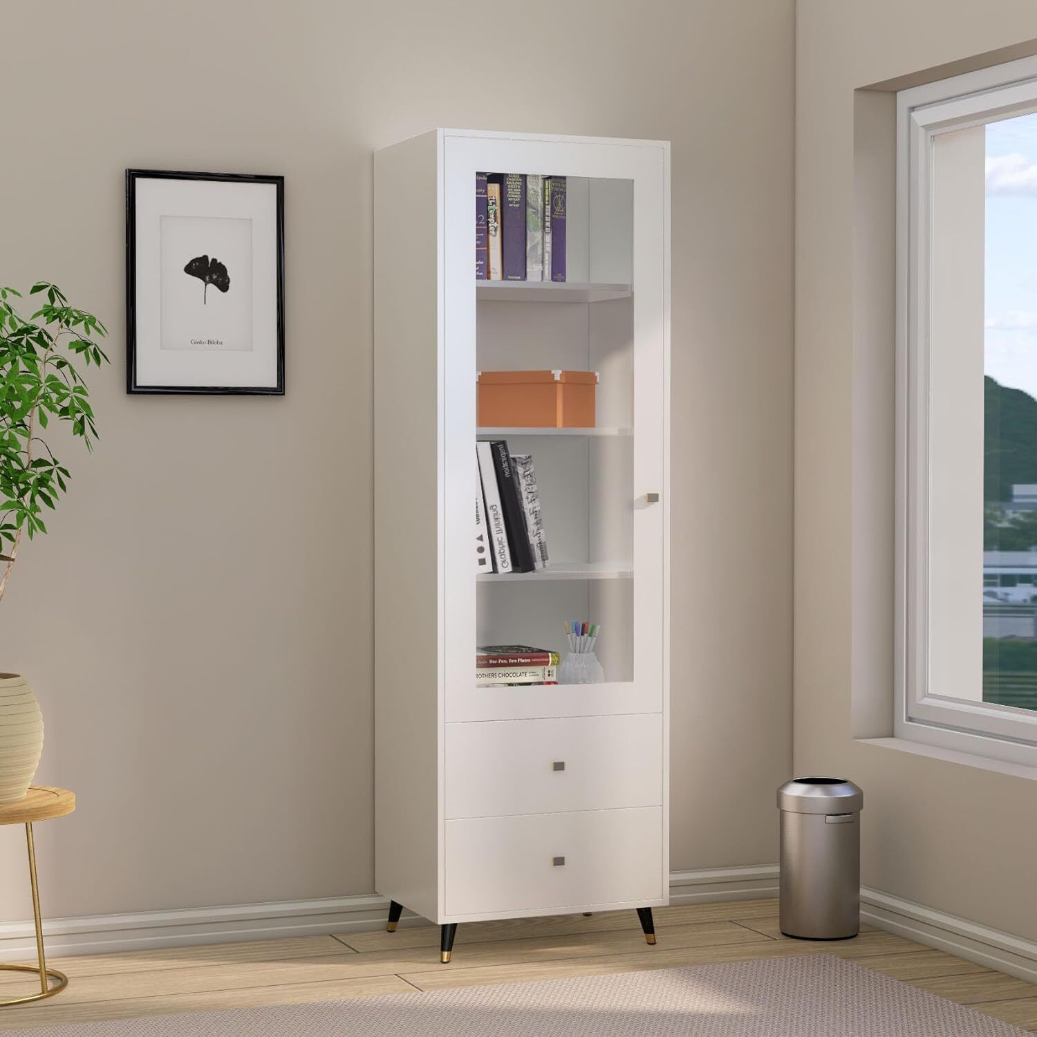 hexa red Wooden Book Shelf for Home, Living Room, Office, Multipurpose Rack, Engineered Wood Semi-Open Book Shelf-picture-12