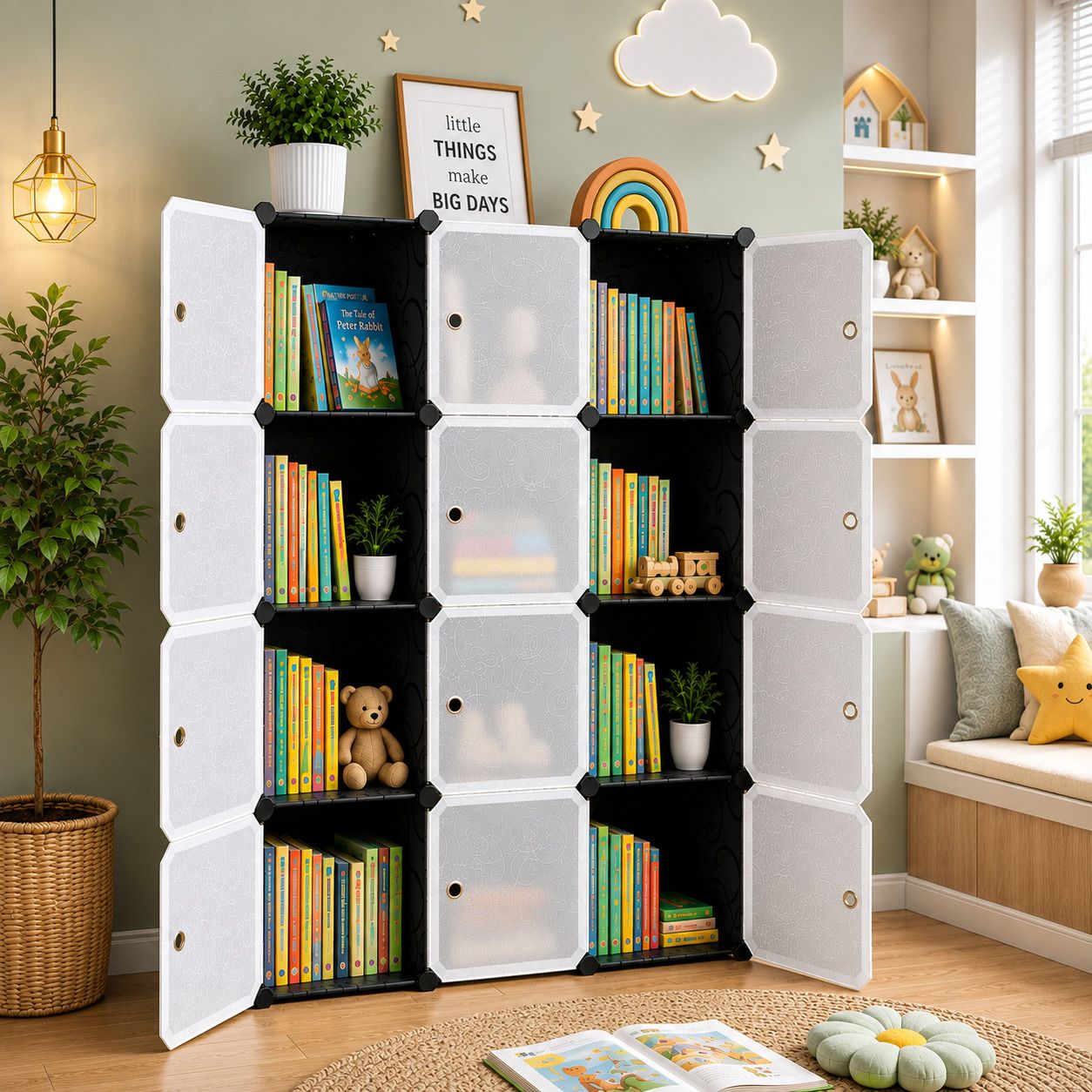 hayosha 12-Door 12-Shelf Plastic Adults Book Organizer Multipurpose Metal Open Book Shelf-picture-23
