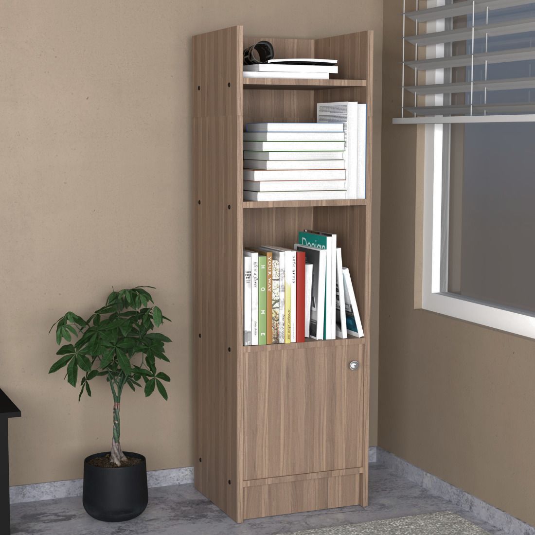 neuspace Phoenix BS 3 Layer Bookshelf with Storage Cabinet | Open Display Book Rack Engineered Wood Semi-Open Book Shelf-picture-1