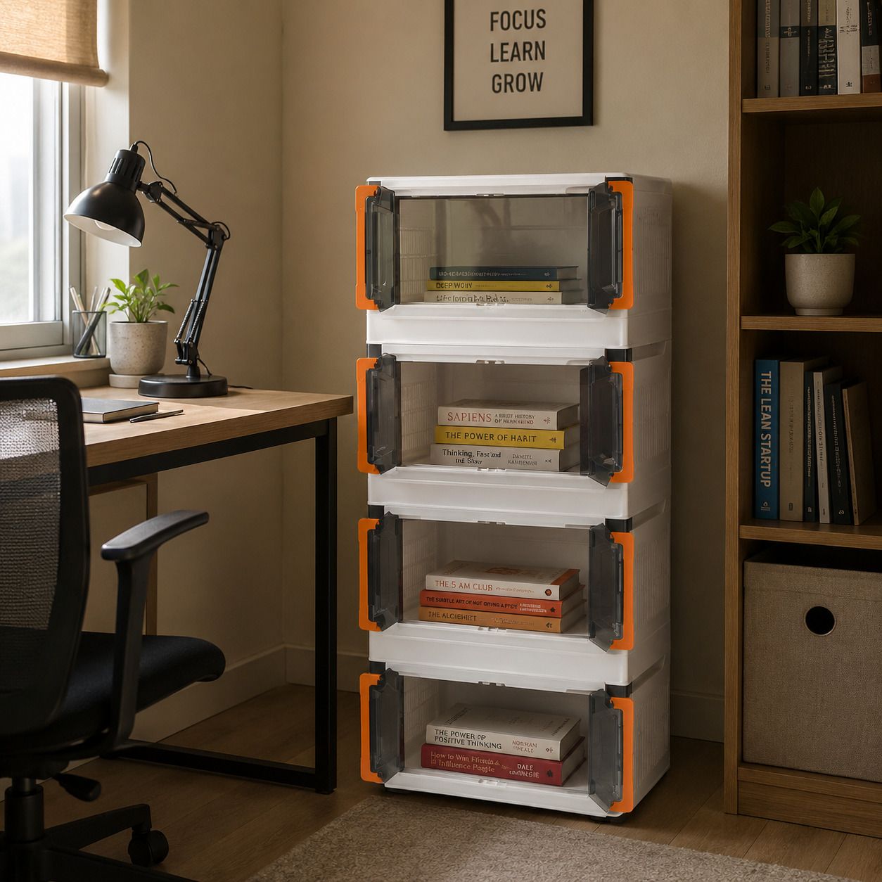 4 LAYER 2 Door Foldable Plastic Book Shelf Storage Cabinet Plastic Semi-Open Book Shelf-image-20
