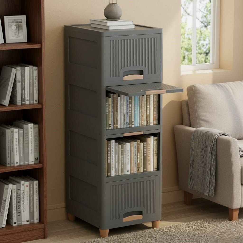 Space Efficient Multi-Layer Storage Cabinet for Home Plastic Close Book Shelf