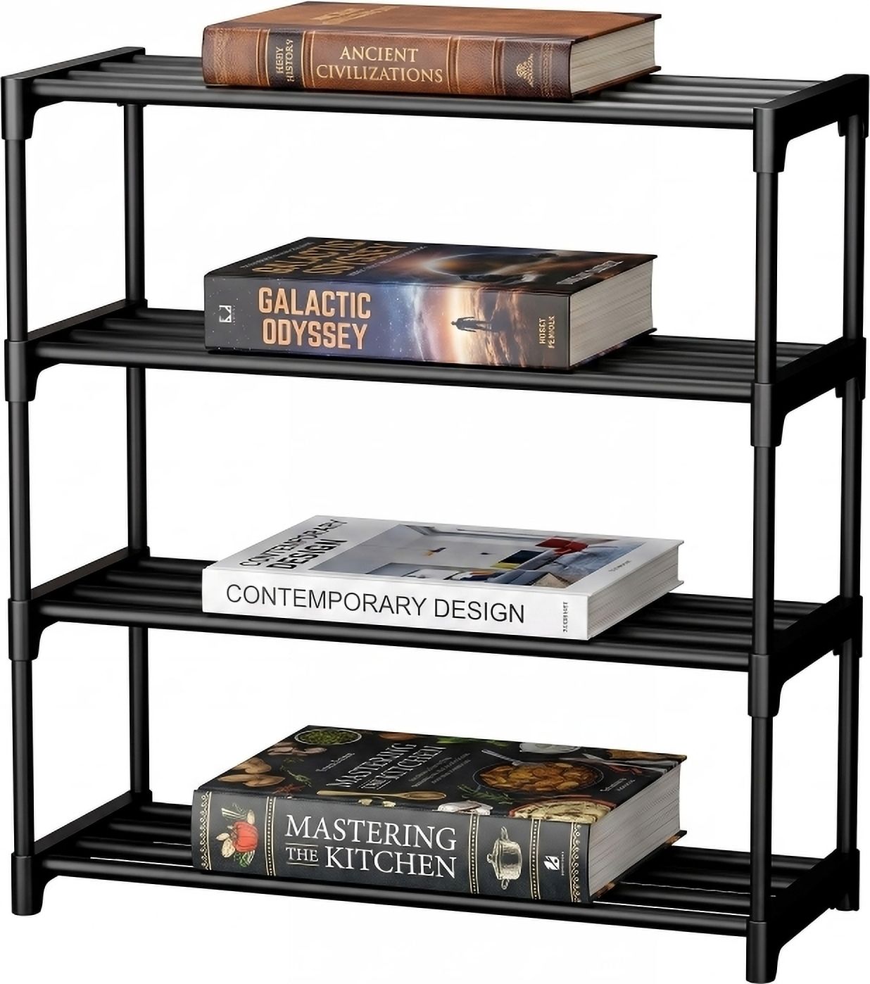 Book Organizer Rack Plastic Semi-Open Book Shelf-image-17