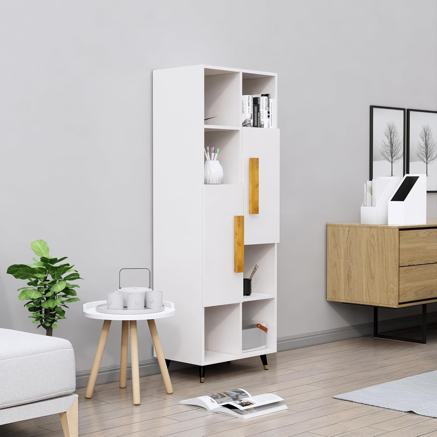 hexa red Wooden Book Shelf for Home, Living Room, Office, Multipurpose Rack, Engineered Wood Open Book Shelf-picture-1
