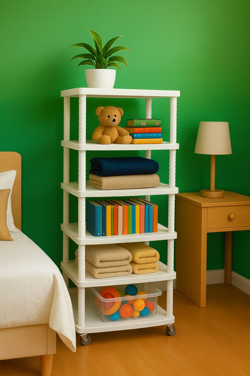 Multipurpose Rack with Wheels, Storage Organizer for Books, Clothes, Toys, Plastic Open Book Shelf