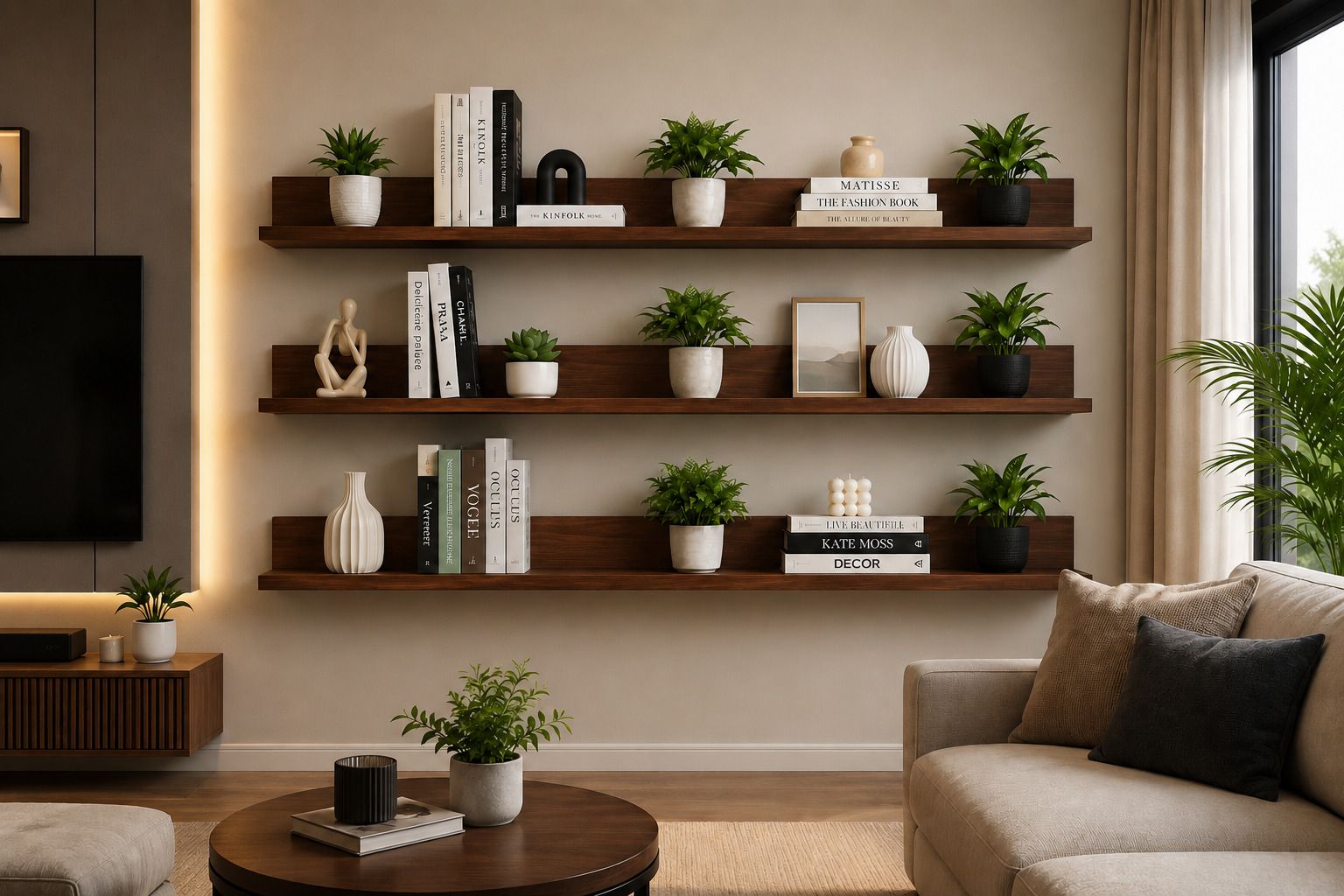 DAS Olivia 3 Tier Wall Mounted Floating Book Shelf | Display Shelf | Walnut Engineered Wood Open Book Shelf-image-4