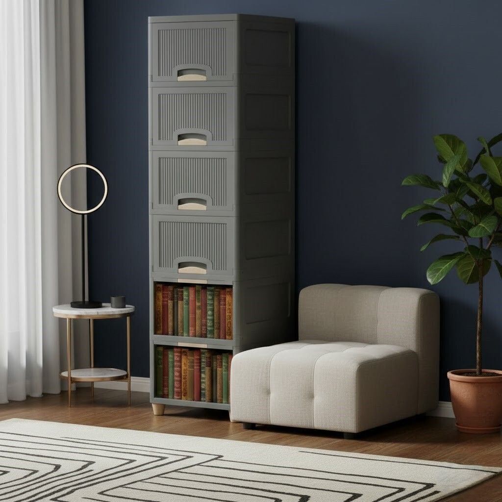 grotheory Space Efficient Multi-Layer Storage Cabinet for Home Plastic Close Book Shelf-picture-28
