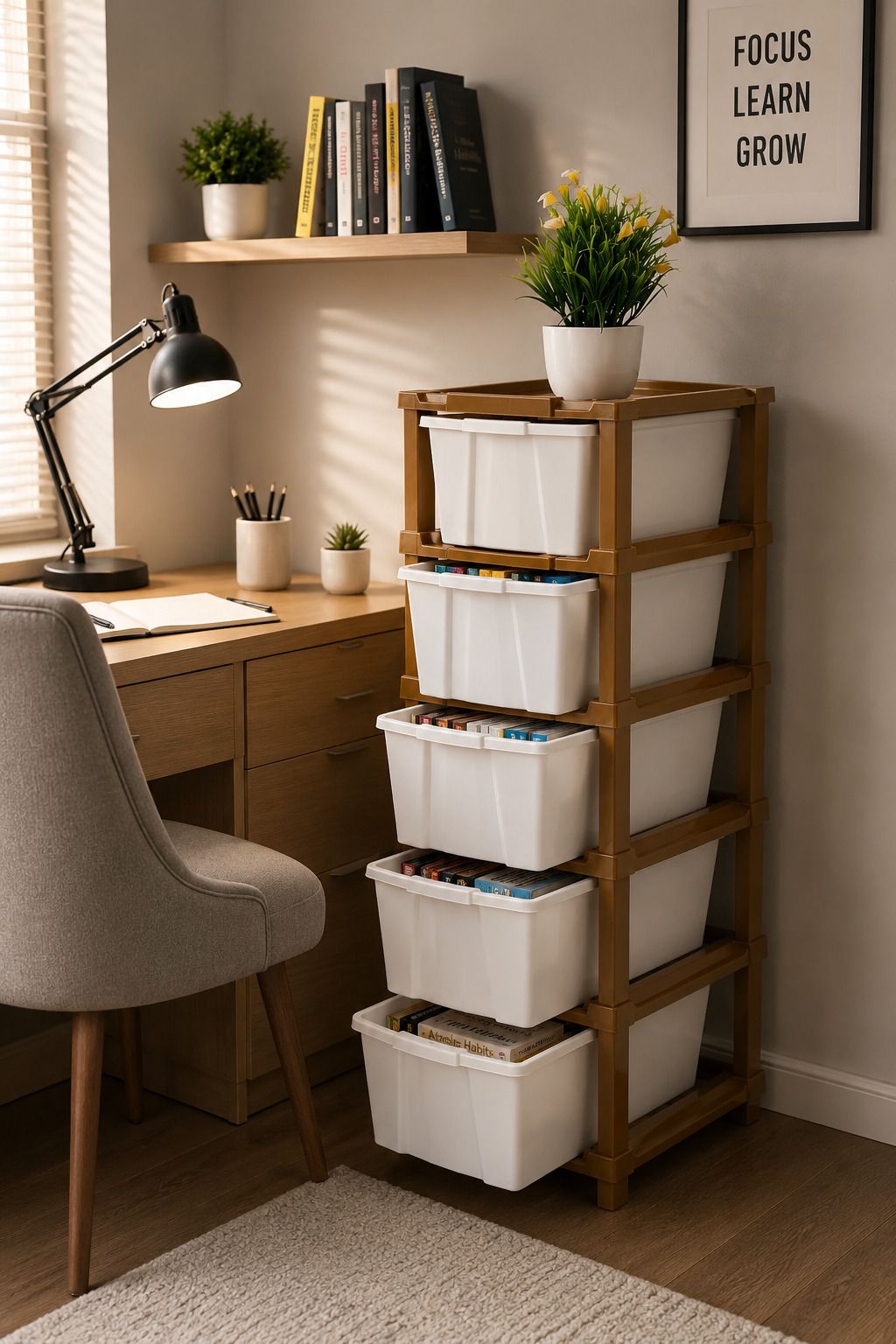 5 LAYER Foldable Plastic Book Shelf Storage Cabinet Plastic Semi-Open Book Shelf-image-6