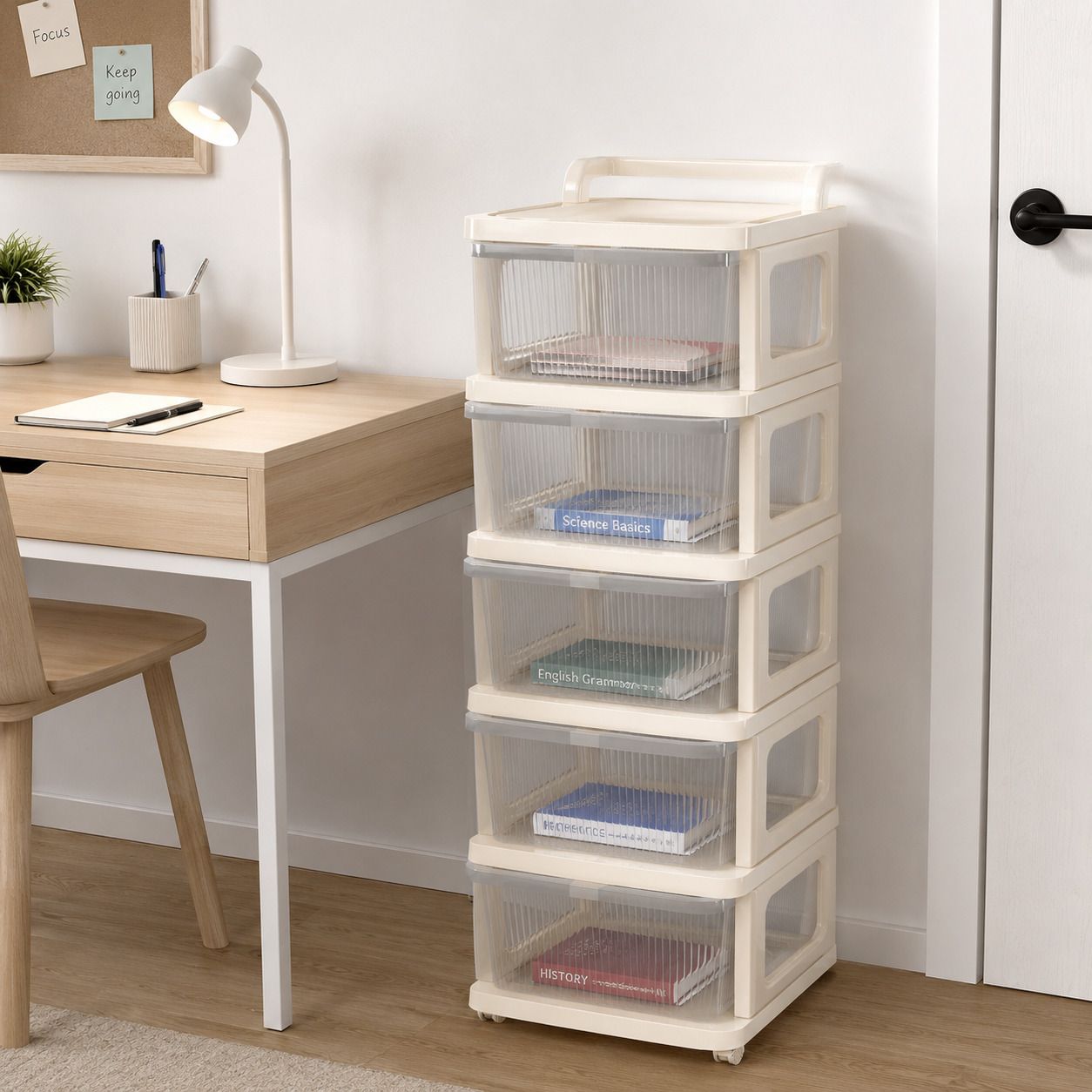 5 LAYER Foldable Transparent Plastic Book Shelf Storage Cabinet Plastic Semi-Open Book Shelf-image-37