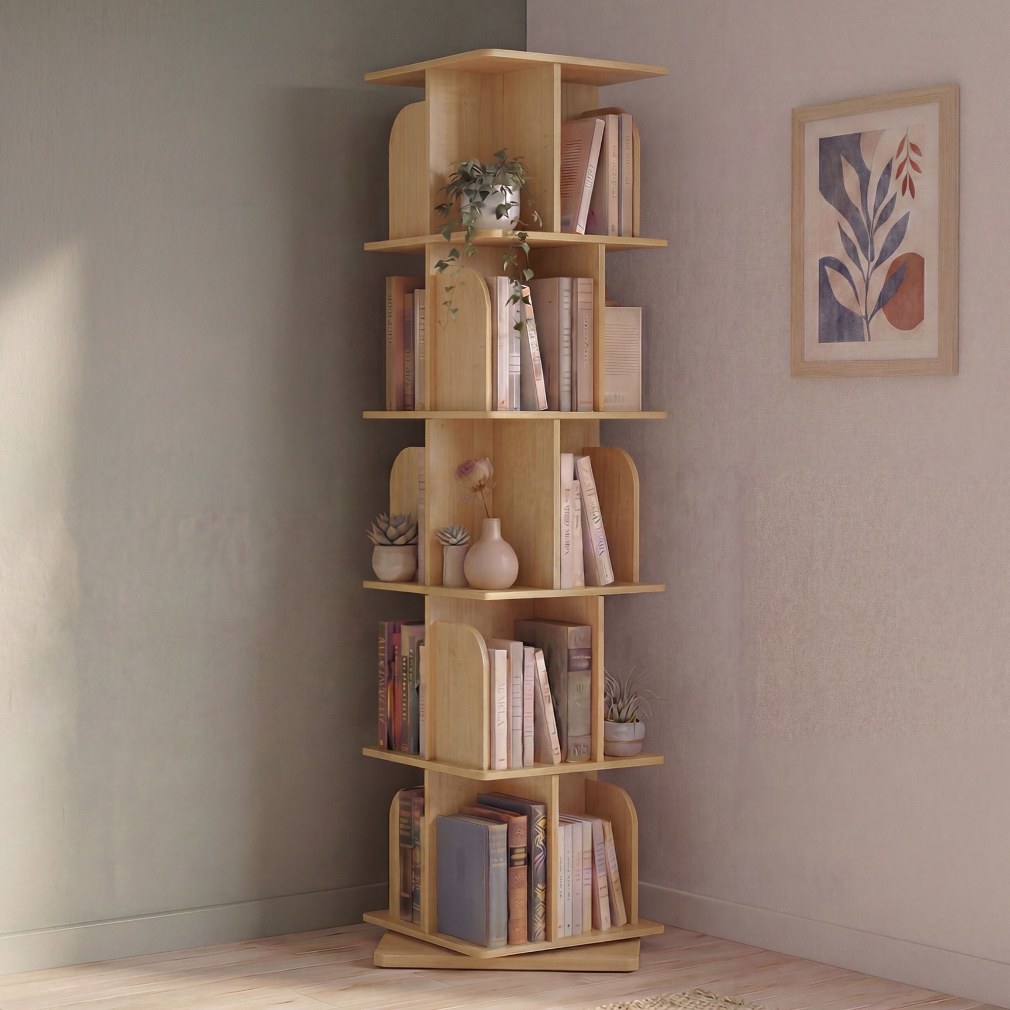 green soul BookNest 5 Shelves | Rotating Book Shelf | Multipurpose | for Home, Bedroom Engineered Wood Open Book Shelf-picture-27