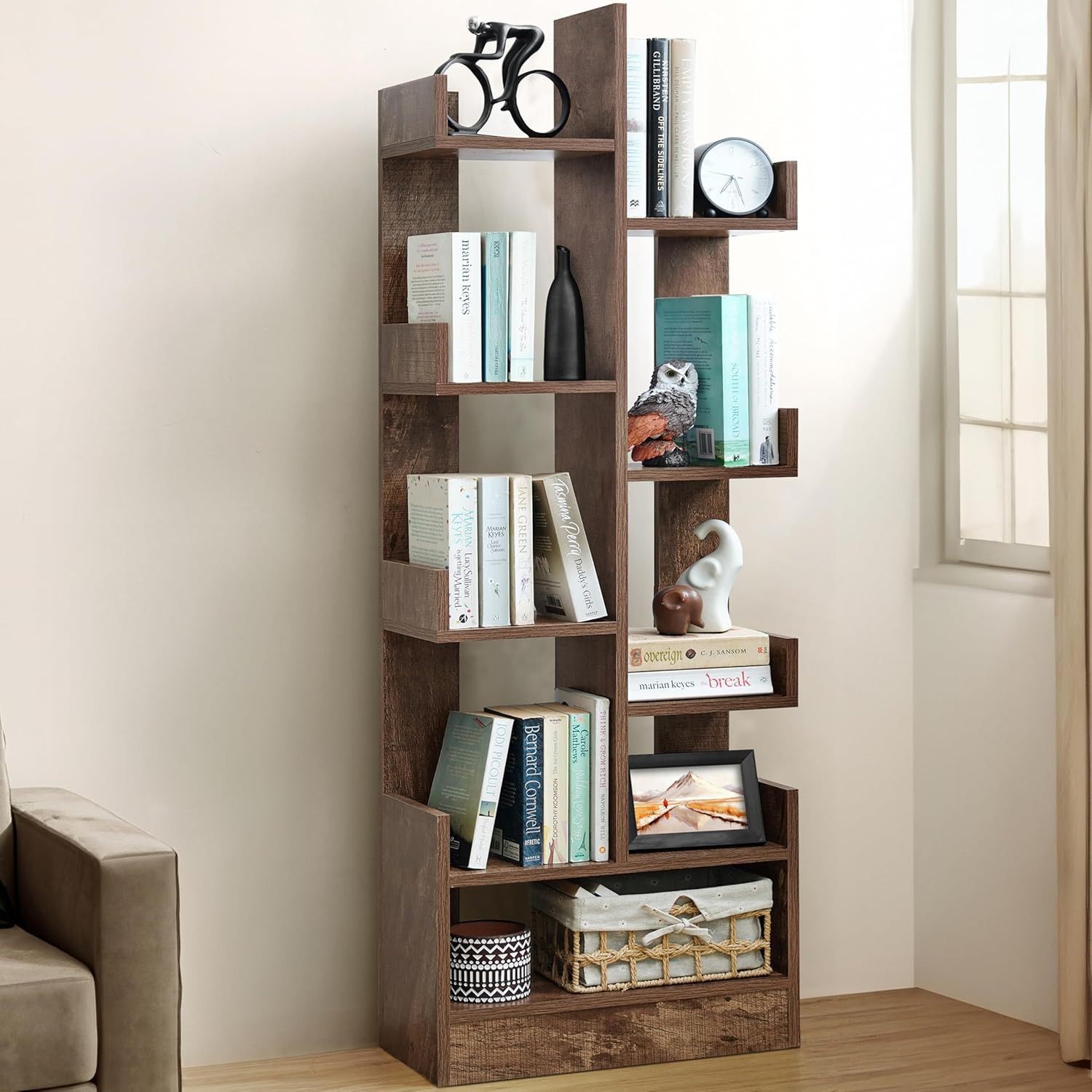 sasimo 9 Shelf Wooden Multipurpose Book Storage Display Organizer Rack Solid Finish Engineered Wood Open Book Shelf-picture-18