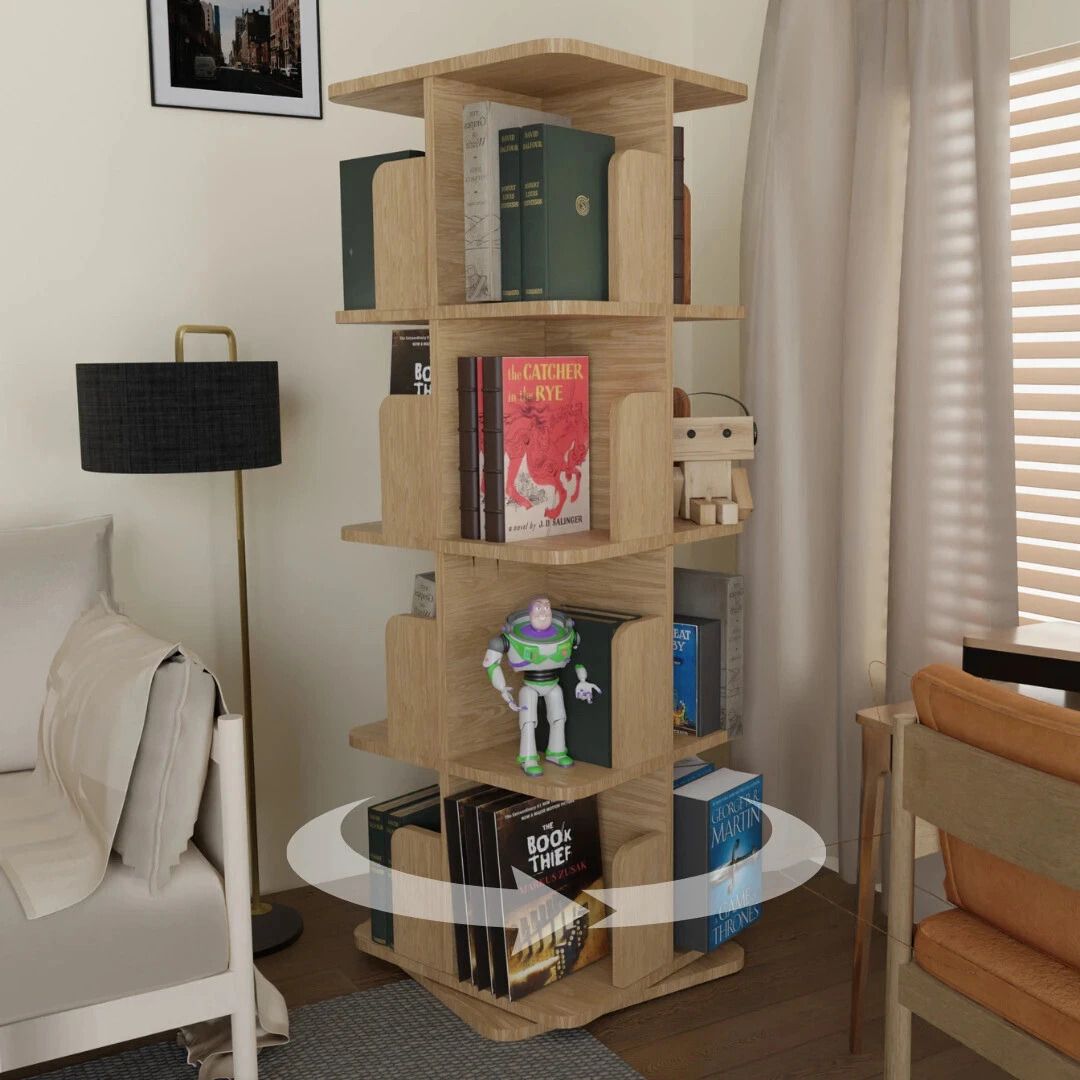 cogo 4 Tier Revolving Bookshelf | 260 litre | 100 kg UDL Loading Capacity Engineered Wood Open Book Shelf-picture-13