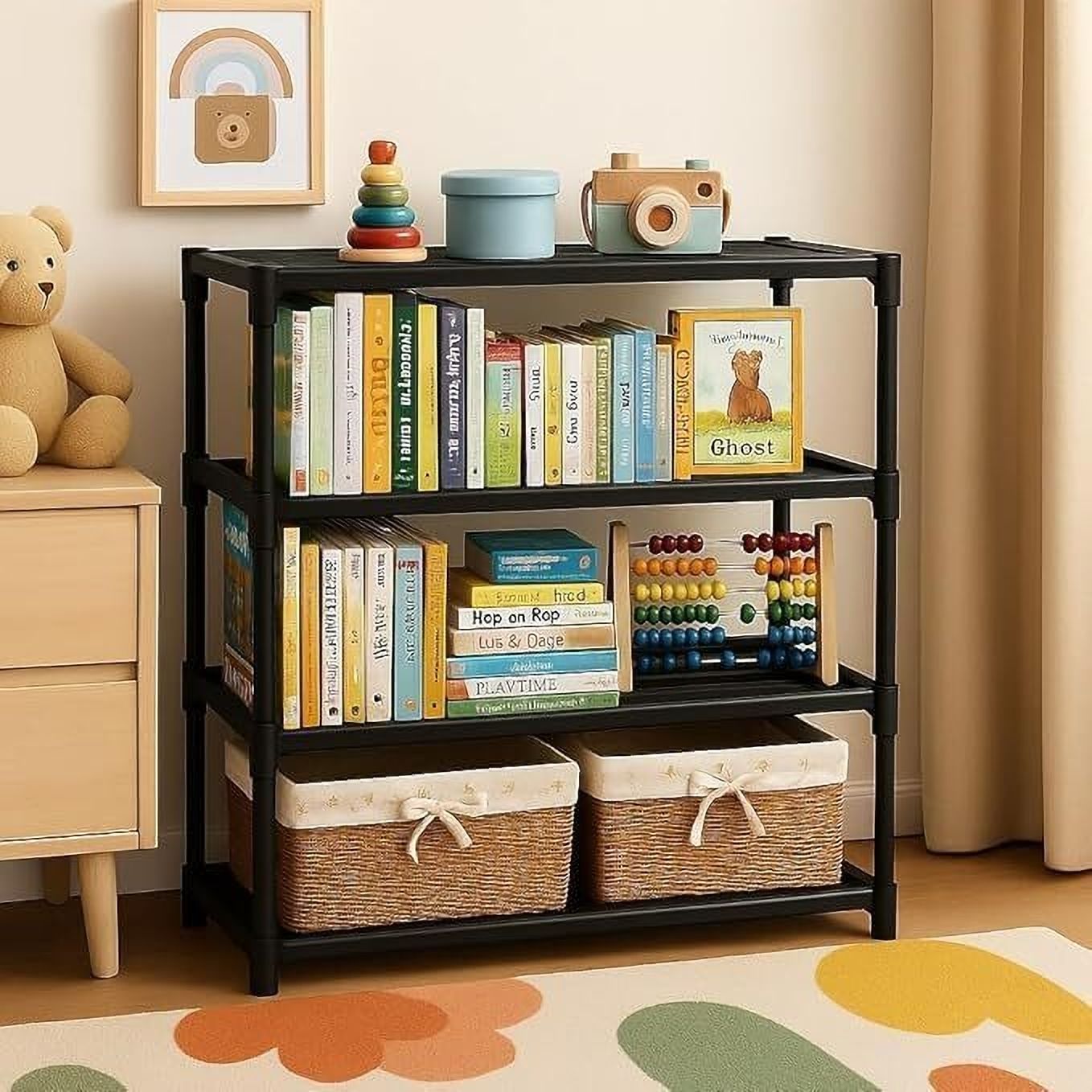 4 Layer Book Shelf Storage Rack Organizer for Home Office Study Room Plastic Open Book Shelf-image-30