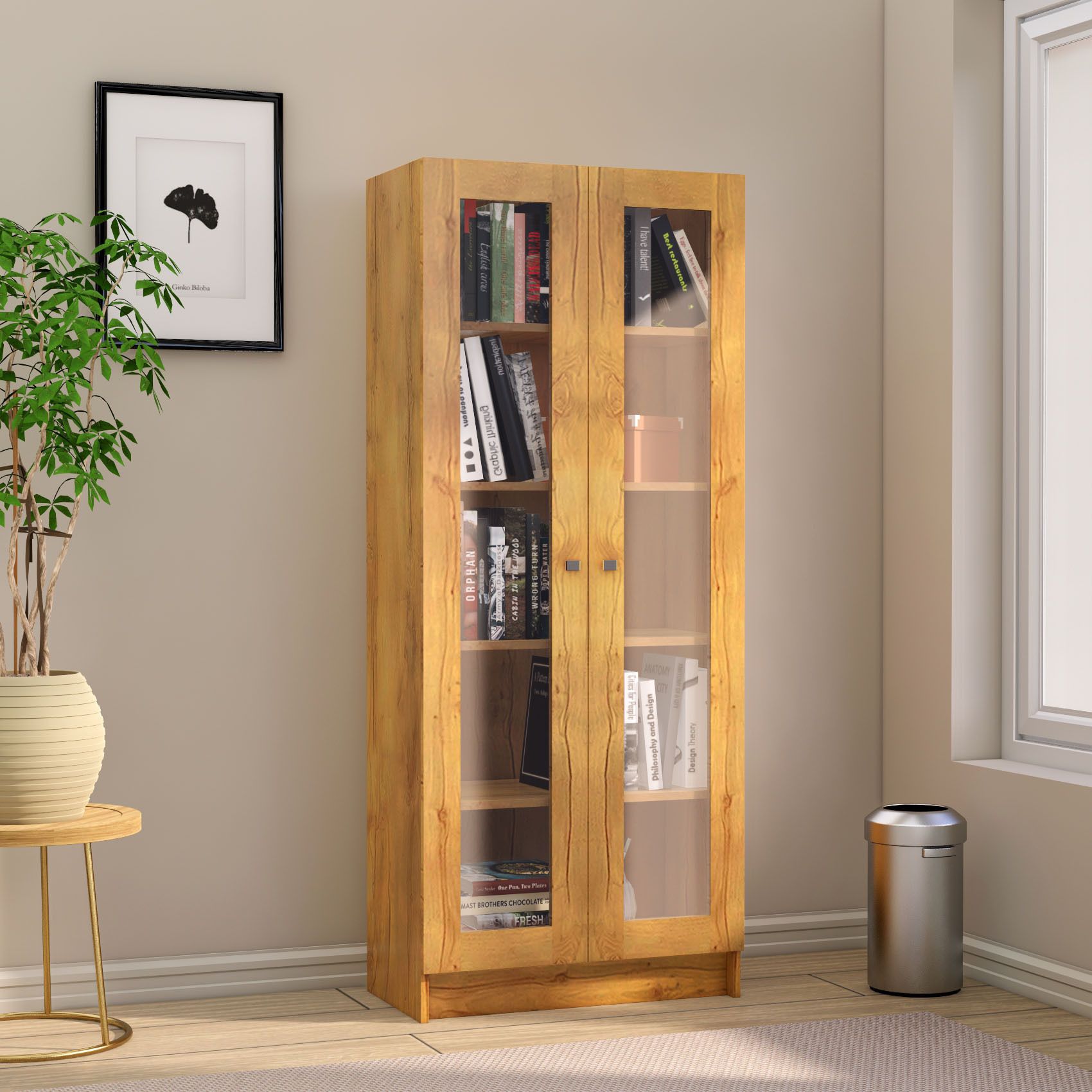 hexa red Wooden Book Shelf for Home, Living Room, Office, Multipurpose Rack, Engineered Wood Close Book Shelf-picture-8