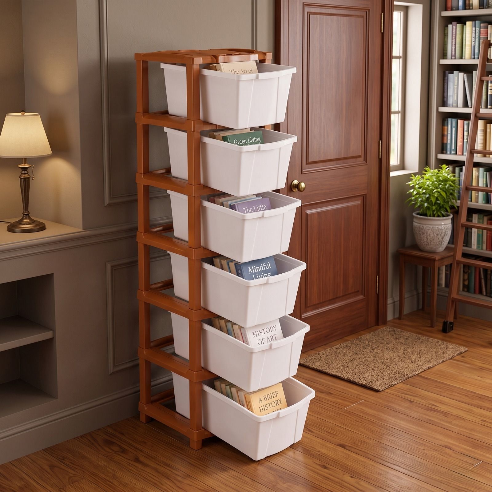 6 LAYER Foldable Plastic Book Shelf Storage Cabinet Plastic Semi-Open Book Shelf-image-8
