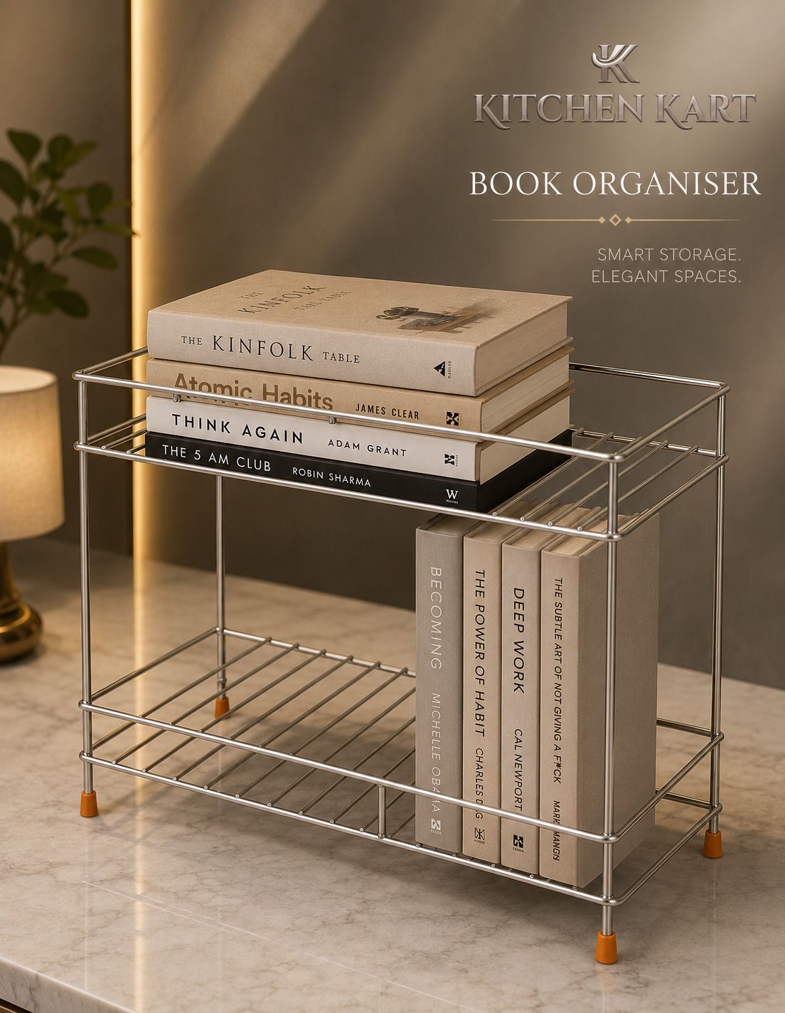 kitchen kart 2 Tier Metal Book Organizer Rack for Desk, Study Table & Office Storage Metal Open Book Shelf-picture-0