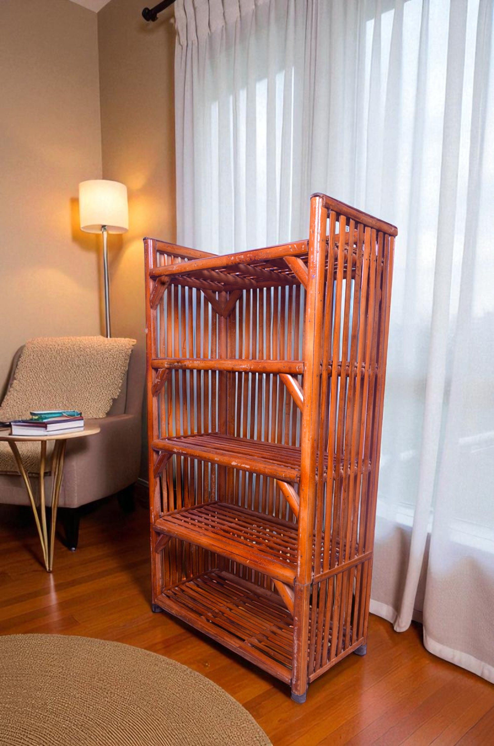 evra Cane Bamboo Bookshelf Multipurpose Storage Rack ,Shelve for Books Organizer Cane Semi-Open Book Shelf-picture-19