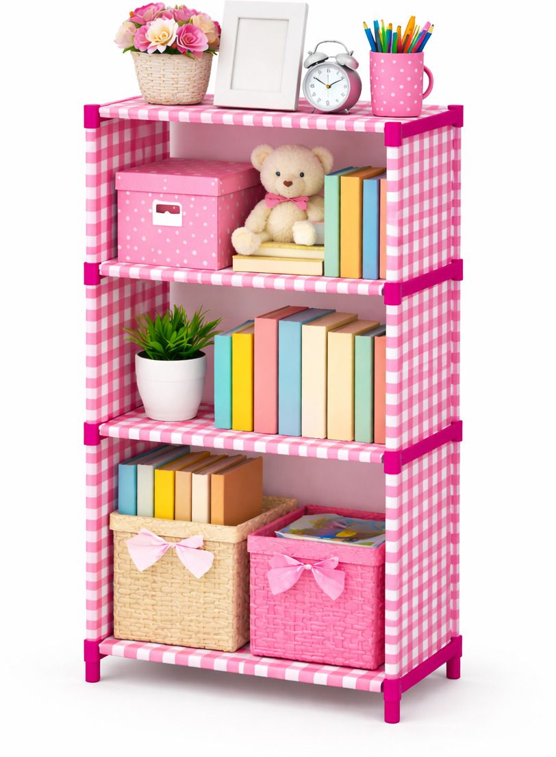 lotspek 4 Layer pink Bookshelf Rack book self with strong fabric cover Plastic Open Book Shelf-picture-10