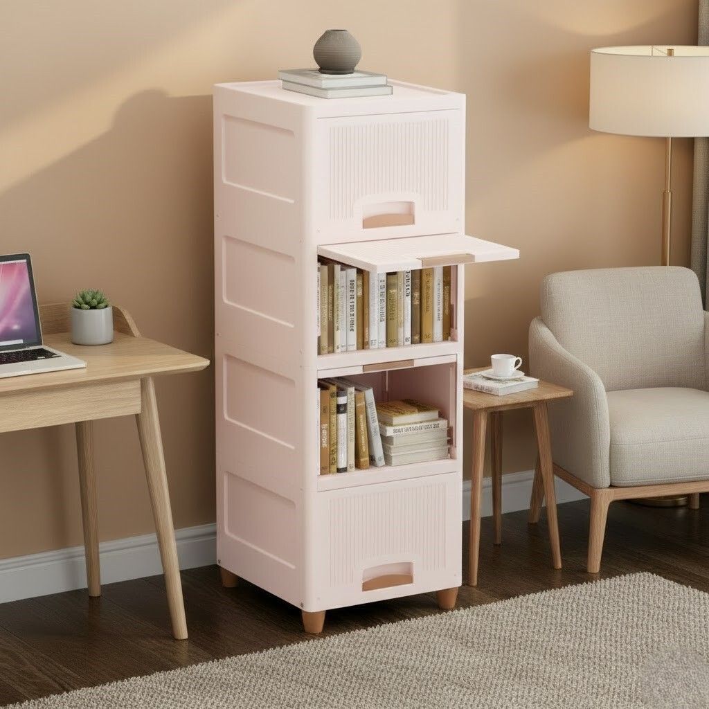 Space Efficient Multi-Layer Storage Cabinet for Home Plastic Close Book Shelf