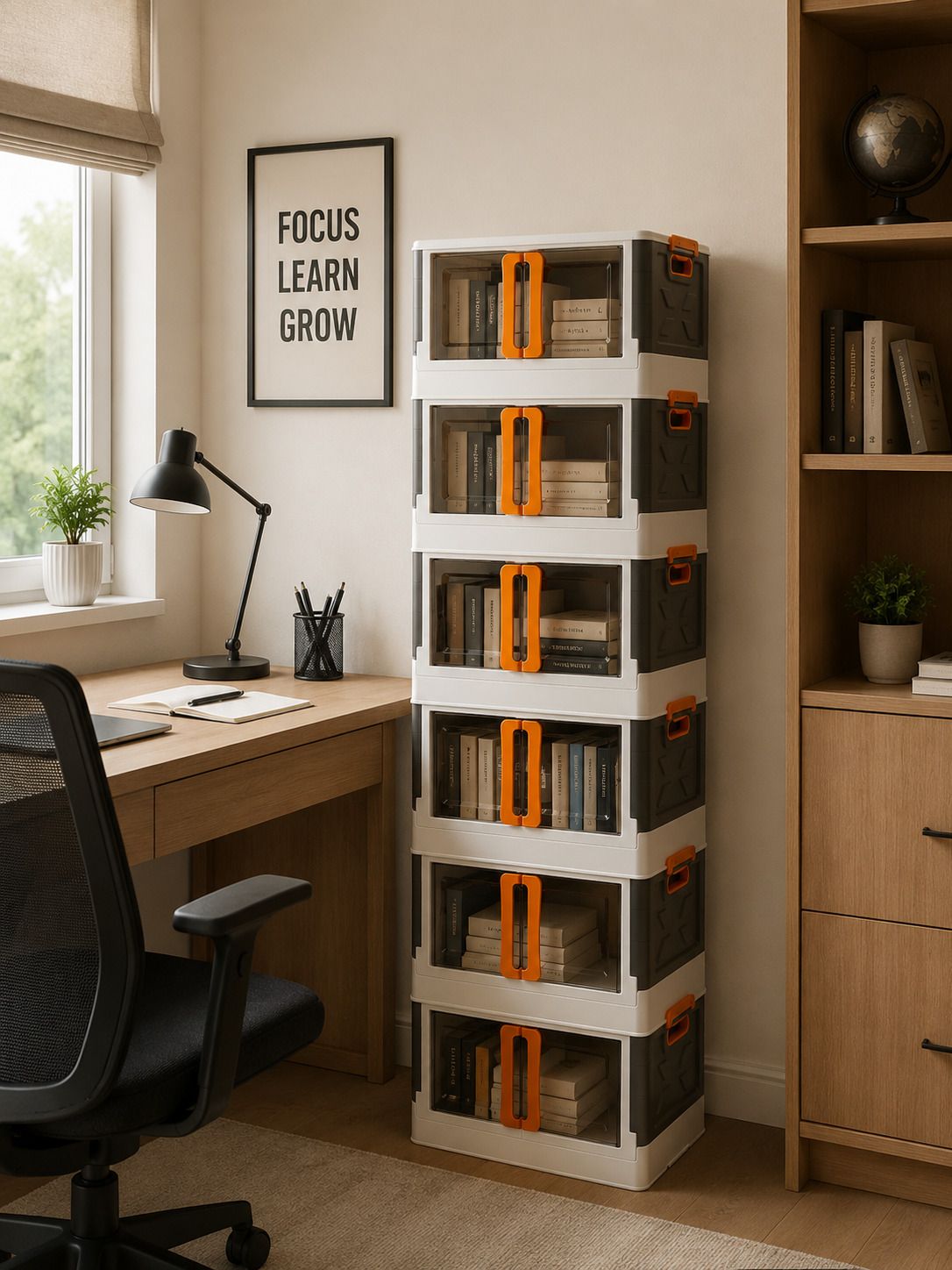 6 LAYER 2 Door Foldable Plastic Book Shelf Storage Cabinet Plastic Semi-Open Book Shelf-image-21
