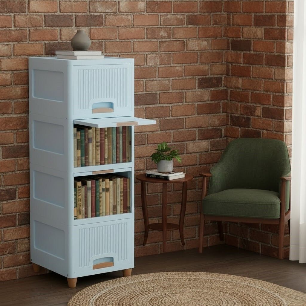Space Efficient Multi-Layer Storage Cabinet for Home Plastic Close Book Shelf