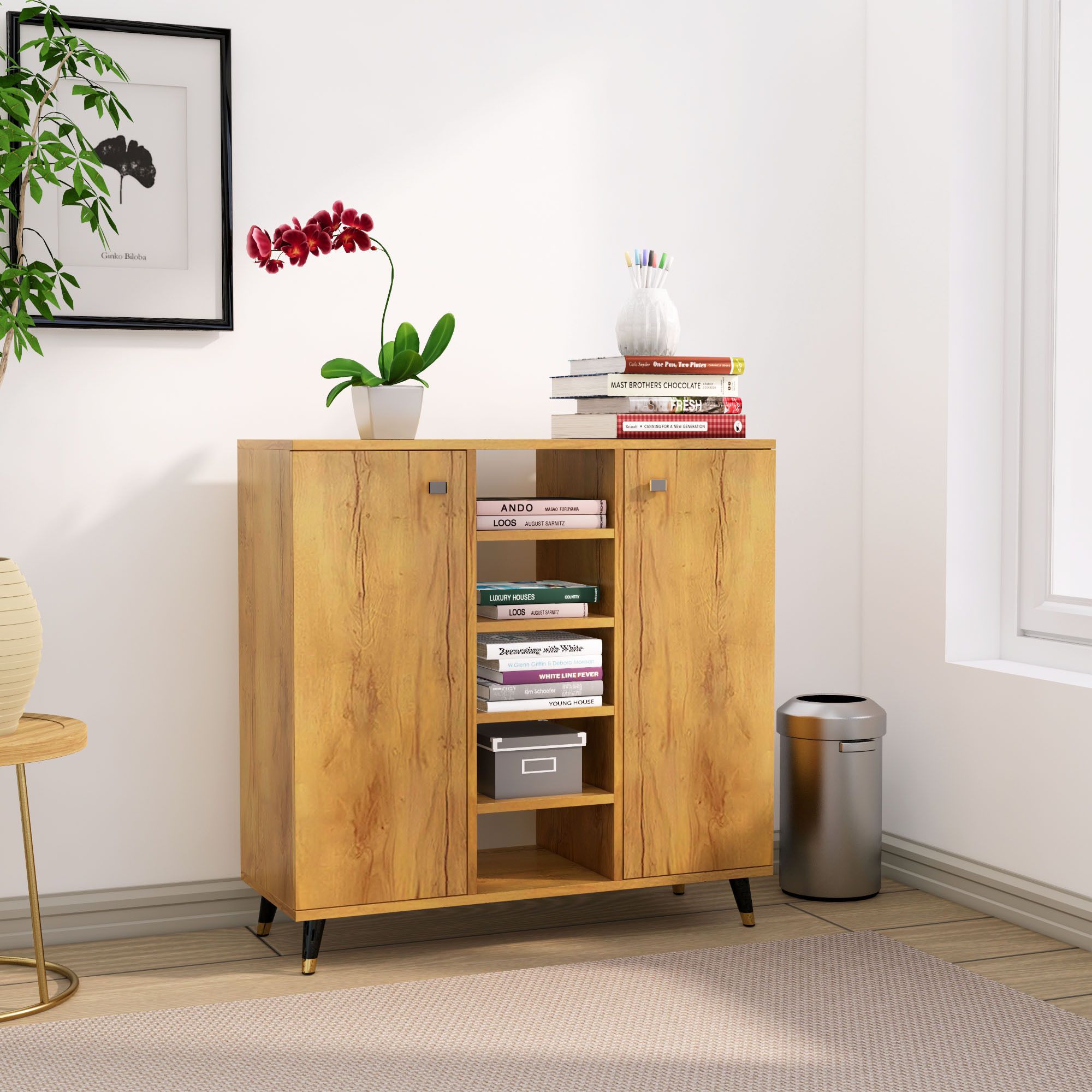 hexa red Wooden Book Shelf for Home, Living Room, Office, Multipurpose Rack, Engineered Wood Open Book Shelf-picture-9