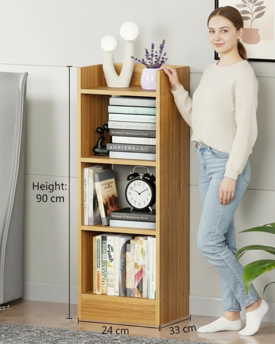 sbf furniture Modern Compact Wooden Bookshelf – 3 Tier Ladder Shelf for Home & Office Decor Engineered Wood Open Book Shelf-picture-34