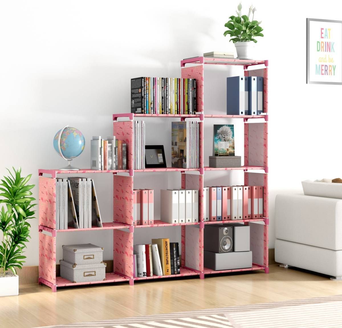 egnito Non Woven 9 Shelf Book Organizer Showcase rack for home Plastic Open Book Shelf-picture-14