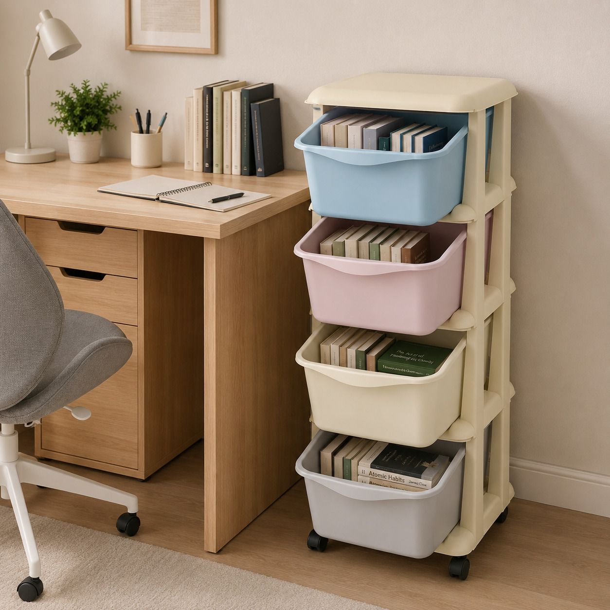4 LAYER Rainbow Plastic Book Shelf Storage Cabinet Plastic Semi-Open Book Shelf-image-24