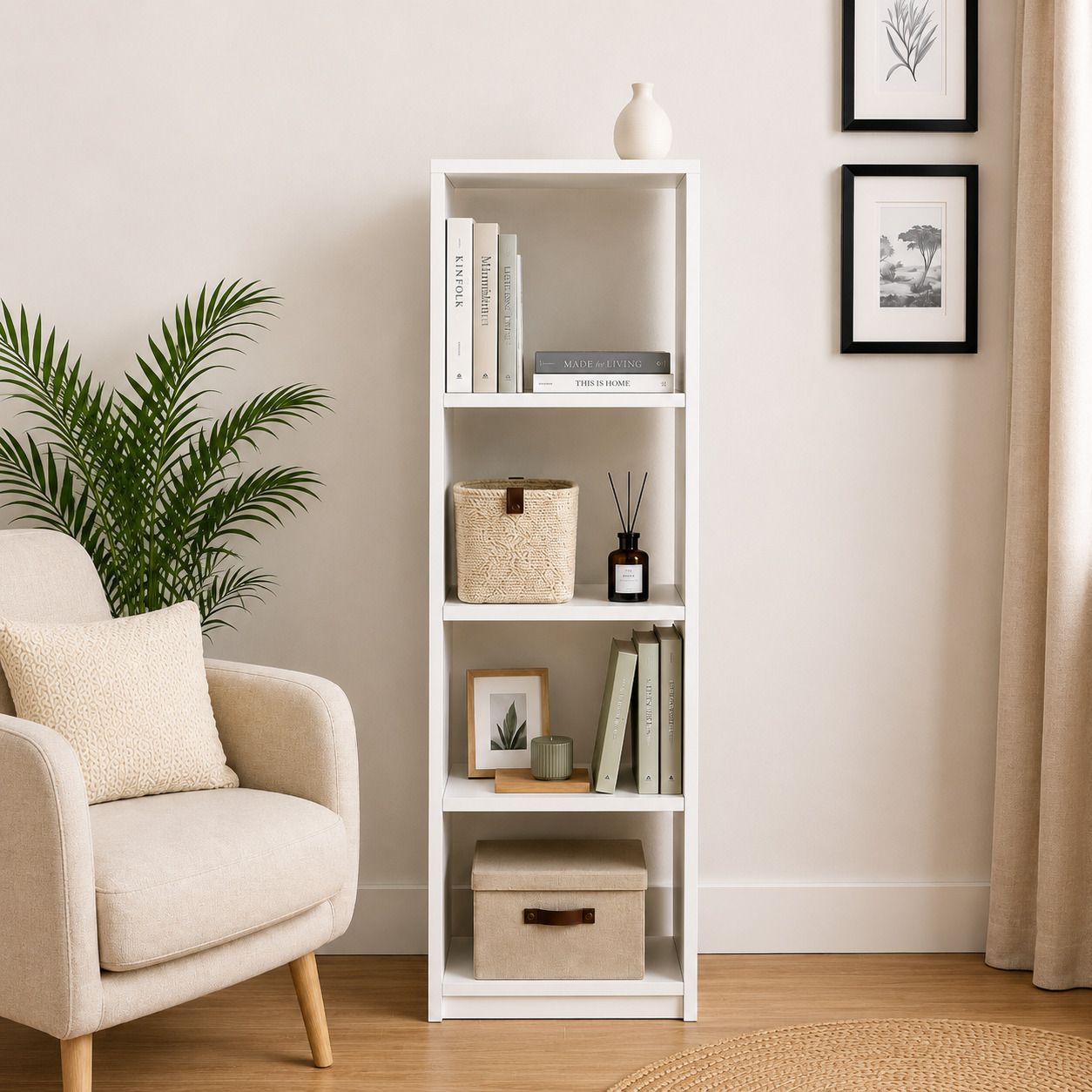 acken BS-07-4 shelf White Engineered Wood Open Book Shelf-picture-27