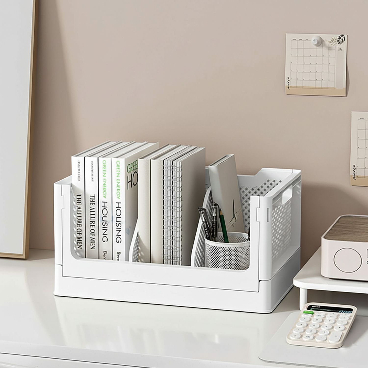 house of quirk Multifunctional Organizer for Book Plastic Desktop Storage Box-White Plastic Open Book Shelf-picture-17