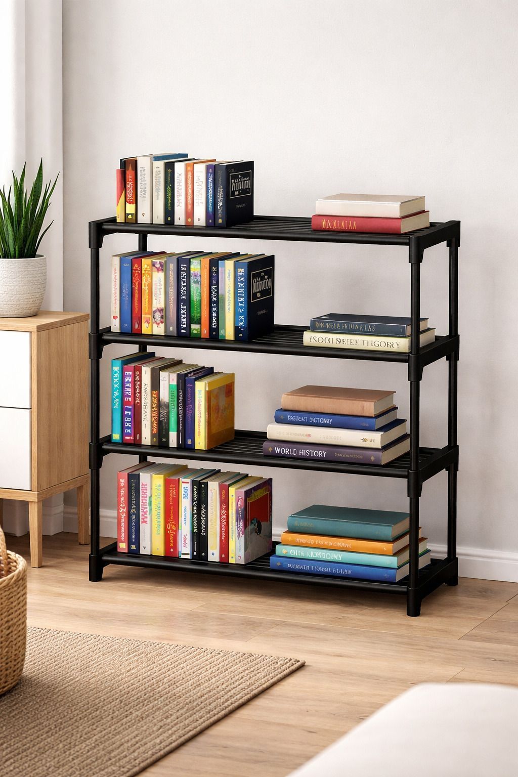 flovr 4 Tier Book Self Portable Book Shelf, Kids Books Racks for Home Plastic Open Book Shelf-picture-25