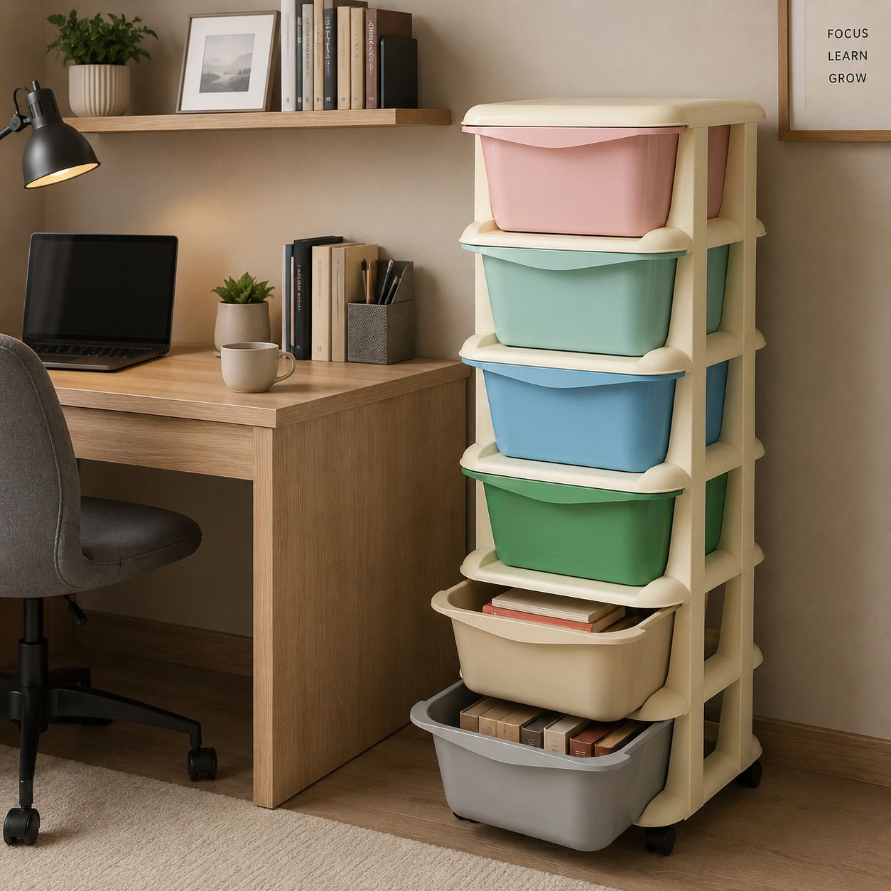 6 LAYER Rainbow Plastic Book Shelf Storage Cabinet Plastic Semi-Open Book Shelf-image-25