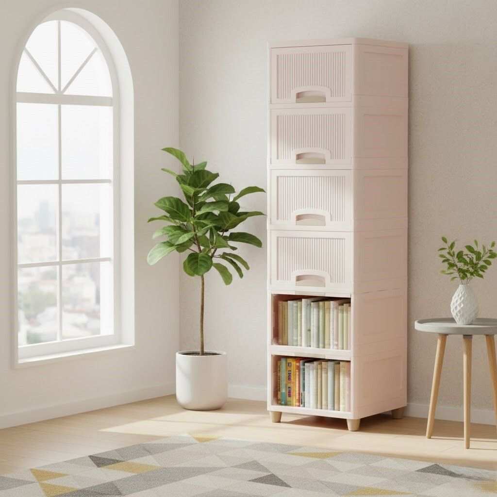 grotheory Space Efficient Multi-Layer Storage Cabinet for Home Plastic Close Book Shelf-picture-12