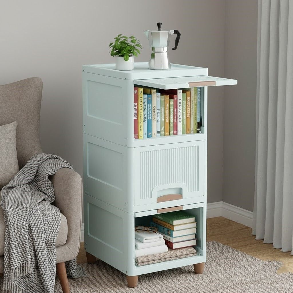 viseman Space Saving Vertical Desktop Storage Solution Plastic Semi-Open Book Shelf-picture-24