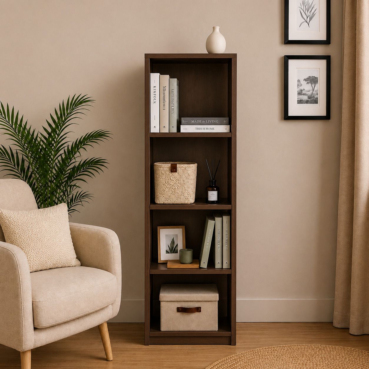 BS-07-4 shelf Brown Engineered Wood Open Book Shelf-image-5
