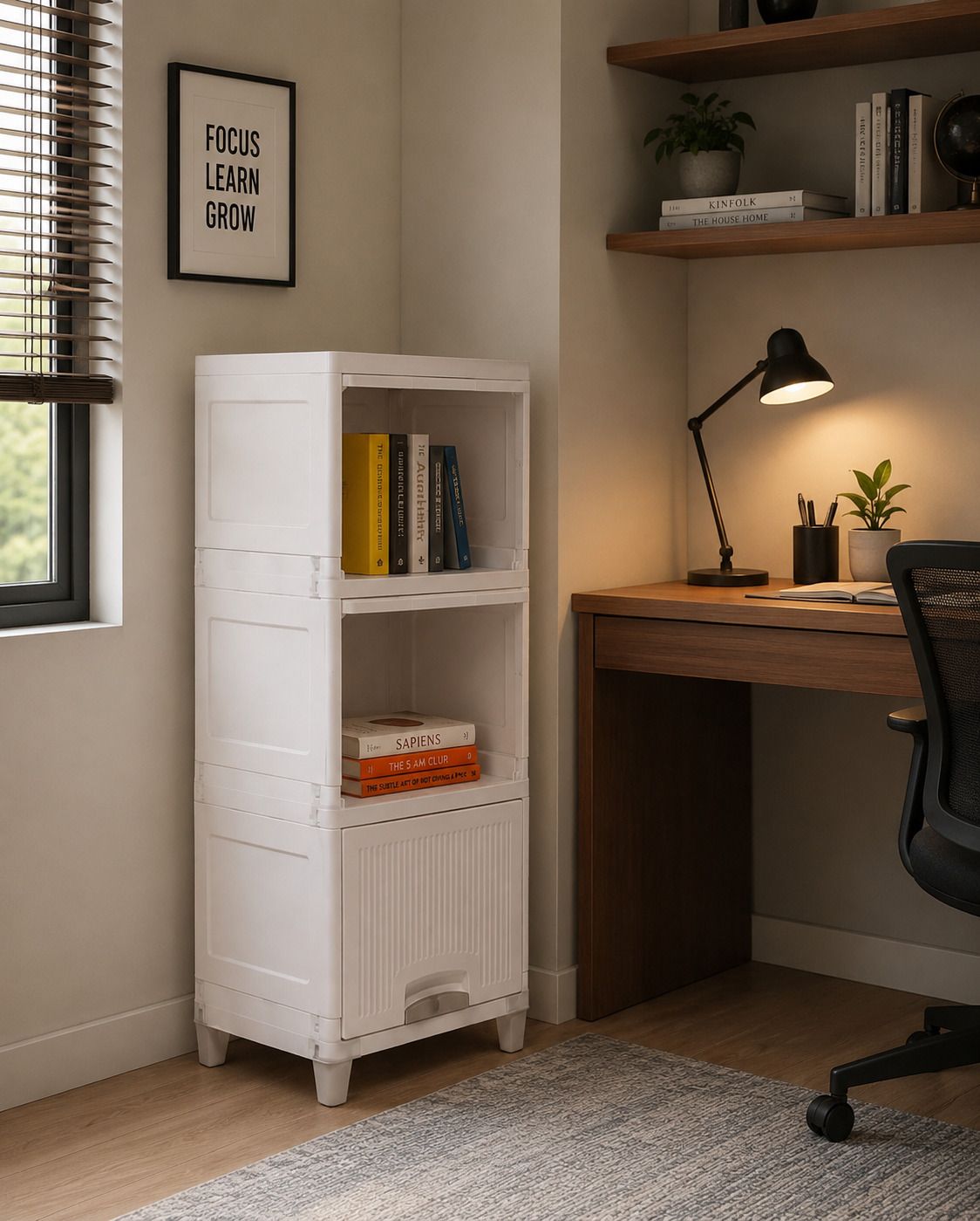 3 LAYER Foldable Plastic Book Shelf Storage Cabinet Plastic Semi-Open Book Shelf-image-14