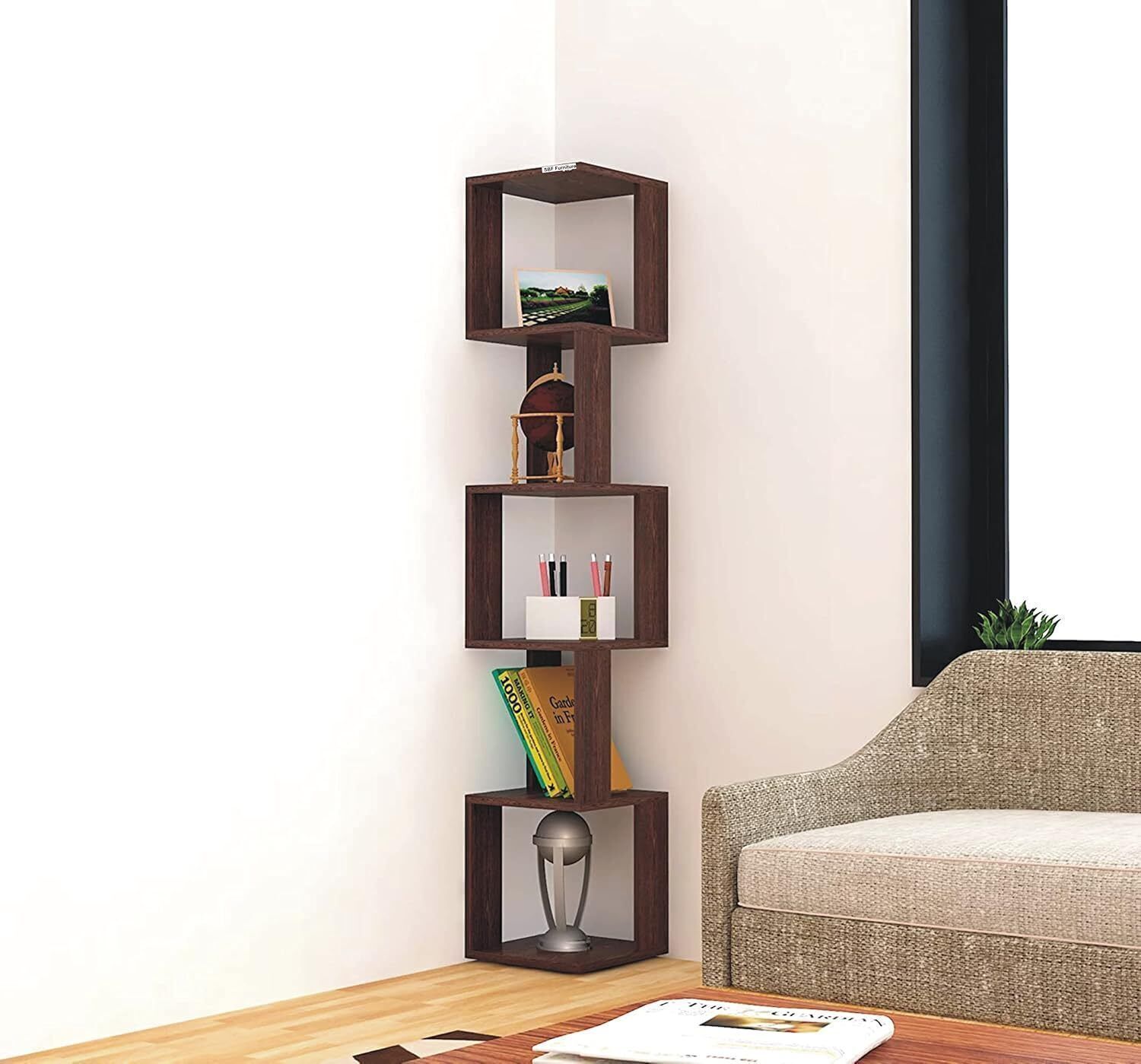 sbf furniture Floor Standing 6 Shelves/Tier Wall Corner Shelf/Display Rack for Home Decor Engineered Wood Open Book Shelf-picture-21