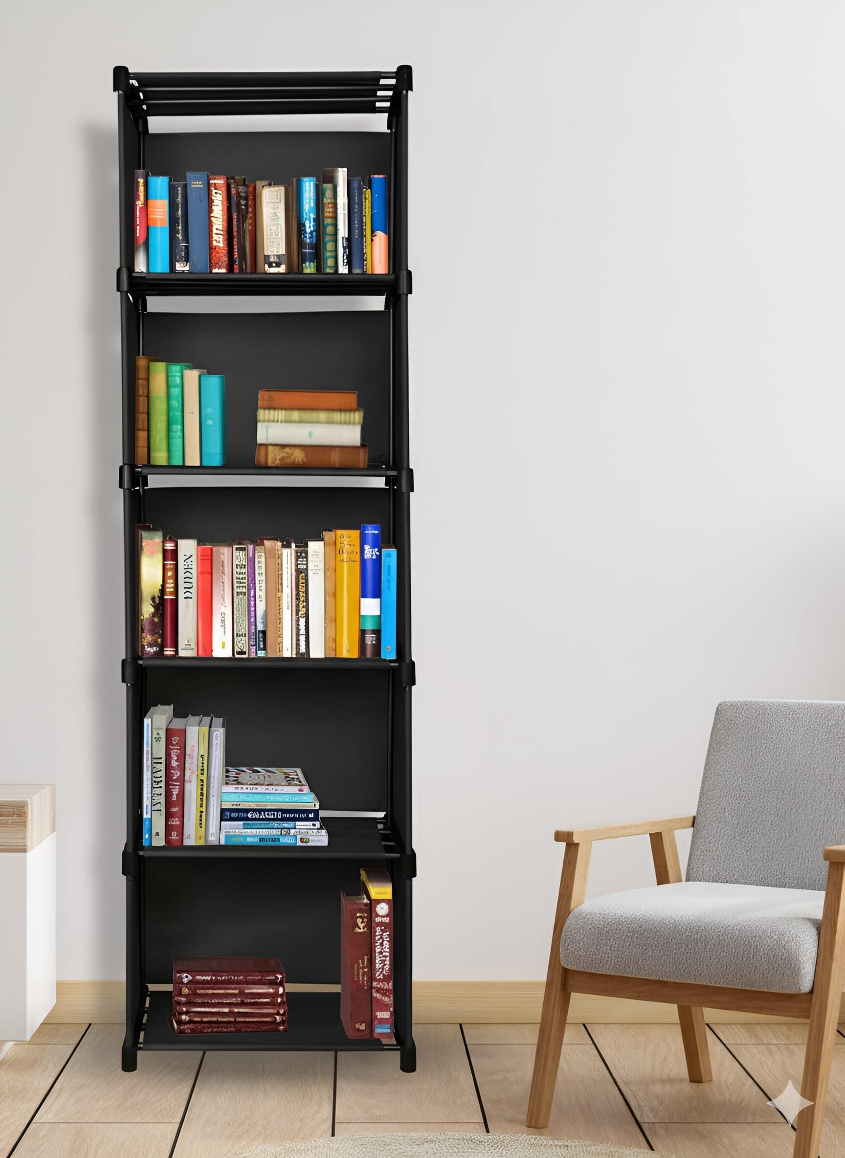turbomax 6 Layer Black Multipurpose Foldable Open Bookshelf Storage Shelf For Study Room Plastic Open Book Shelf-picture-10