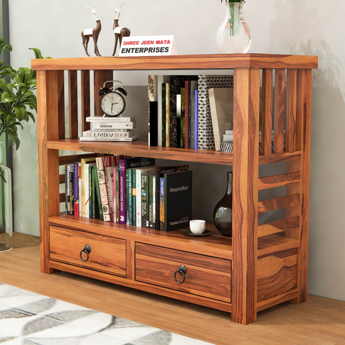 shree jeen mata enterprises Solid Sheesham Wood Sami-open Book Shelf For Living Room , Study Room . Solid Wood Semi-Open Book Shelf-picture-11