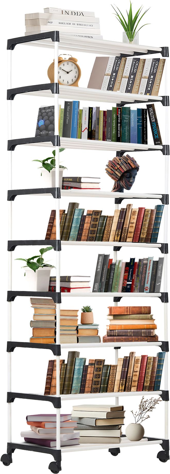 lotspek 9 layer book shelf with tyres book self for home office and kids and study room Plastic Open Book Shelf-picture-10