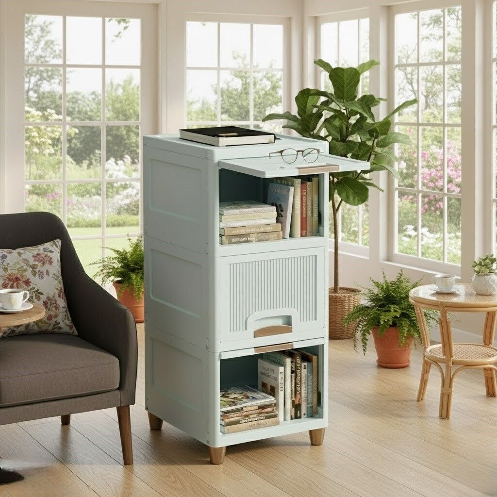 Space Efficient Multi-Layer Storage Cabinet for Home Plastic Close Book Shelf-image-16