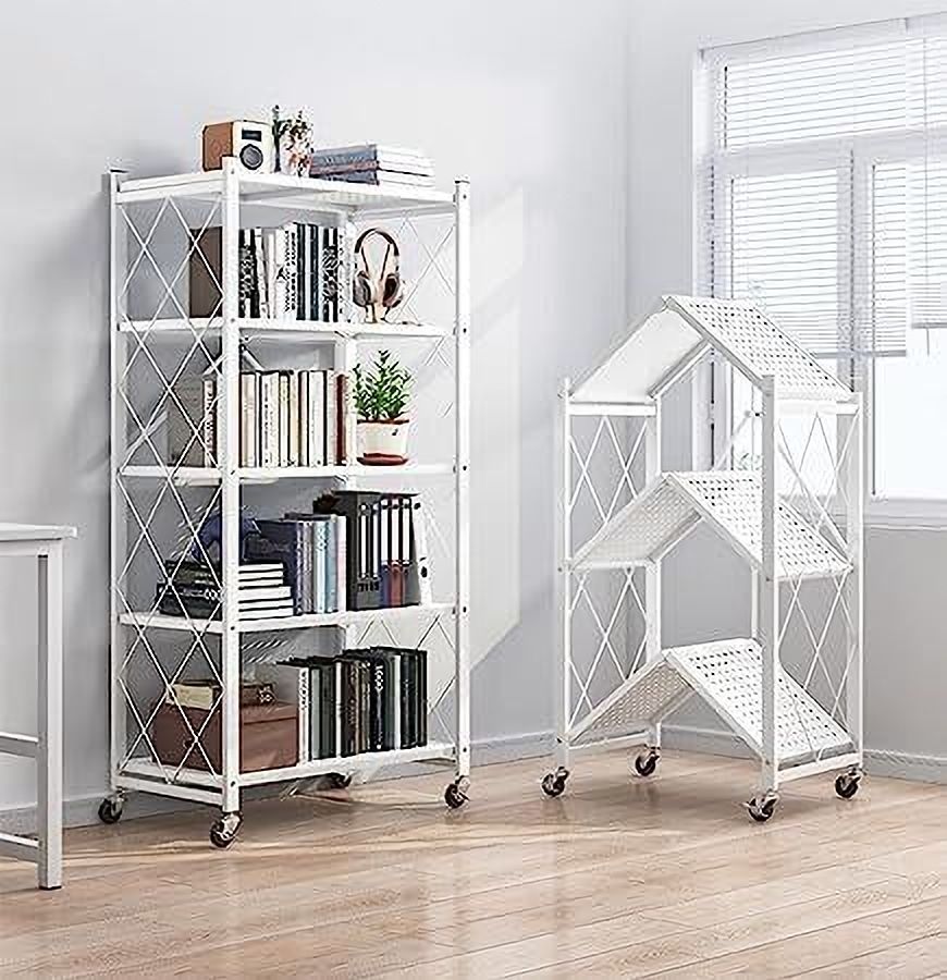 upmarkt Foldable Storage Rack/Organiser, Book Shelf for Living Room,Office(White,5Layer) Metal Open Book Shelf-picture-21