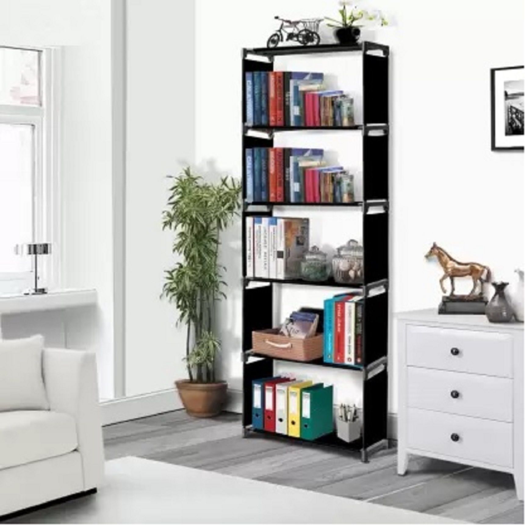 Plastic 6 Shelf Book Organizer Metal Open Book Shelf-image-42