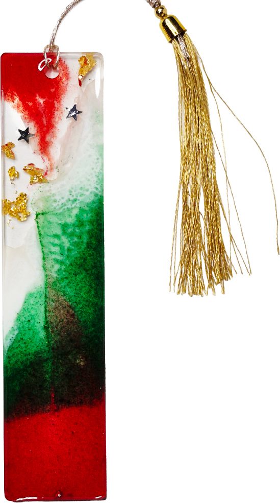Handmade Red Green Resin Bookmark with Gold Foil Star Glitter Tassel Gift Resin Bookmark-image-22