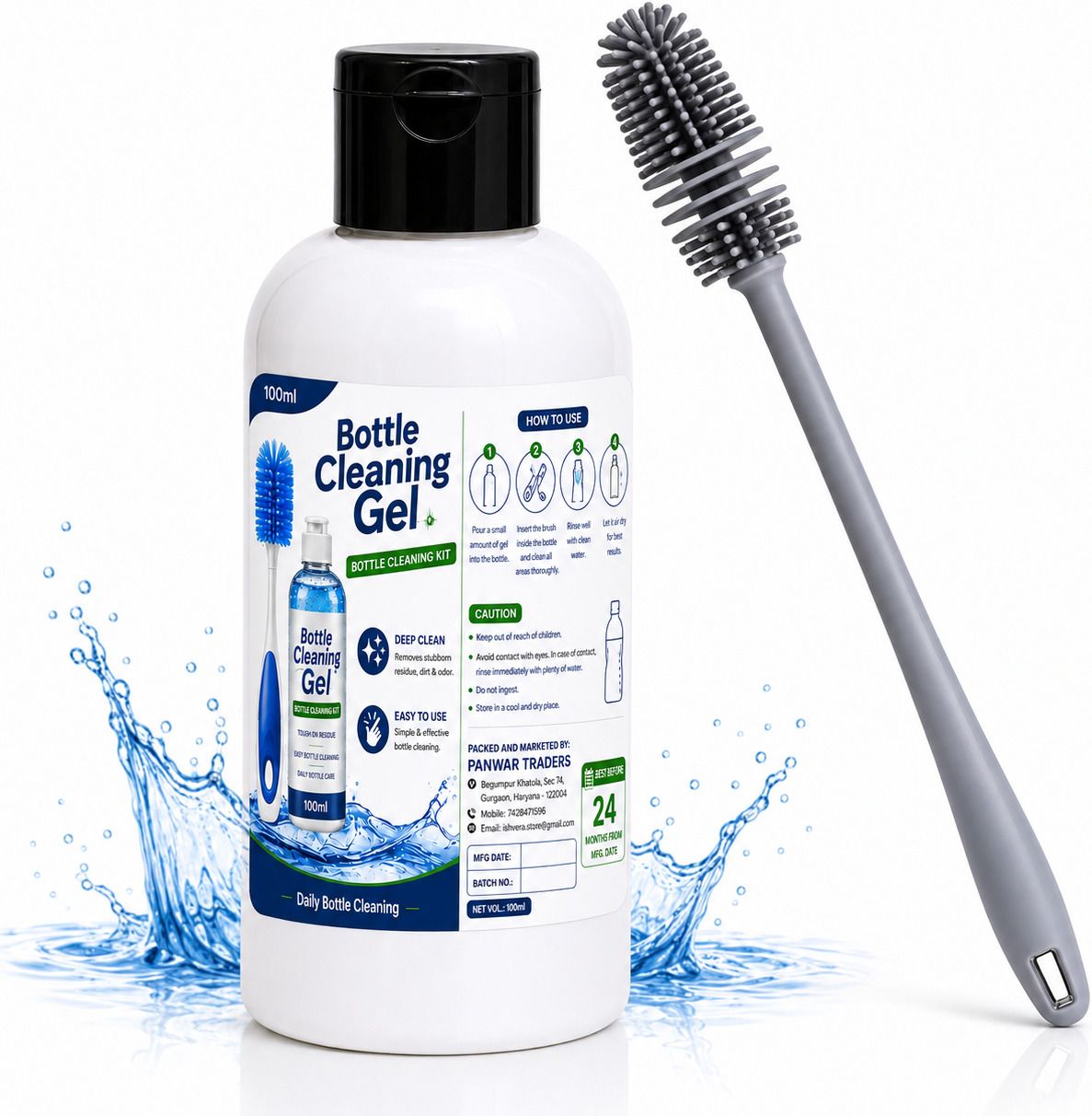 Bottle Cleaning Kit Silicone Bottle Cleaning Brush with Bottle Cleaning Gel-image-49