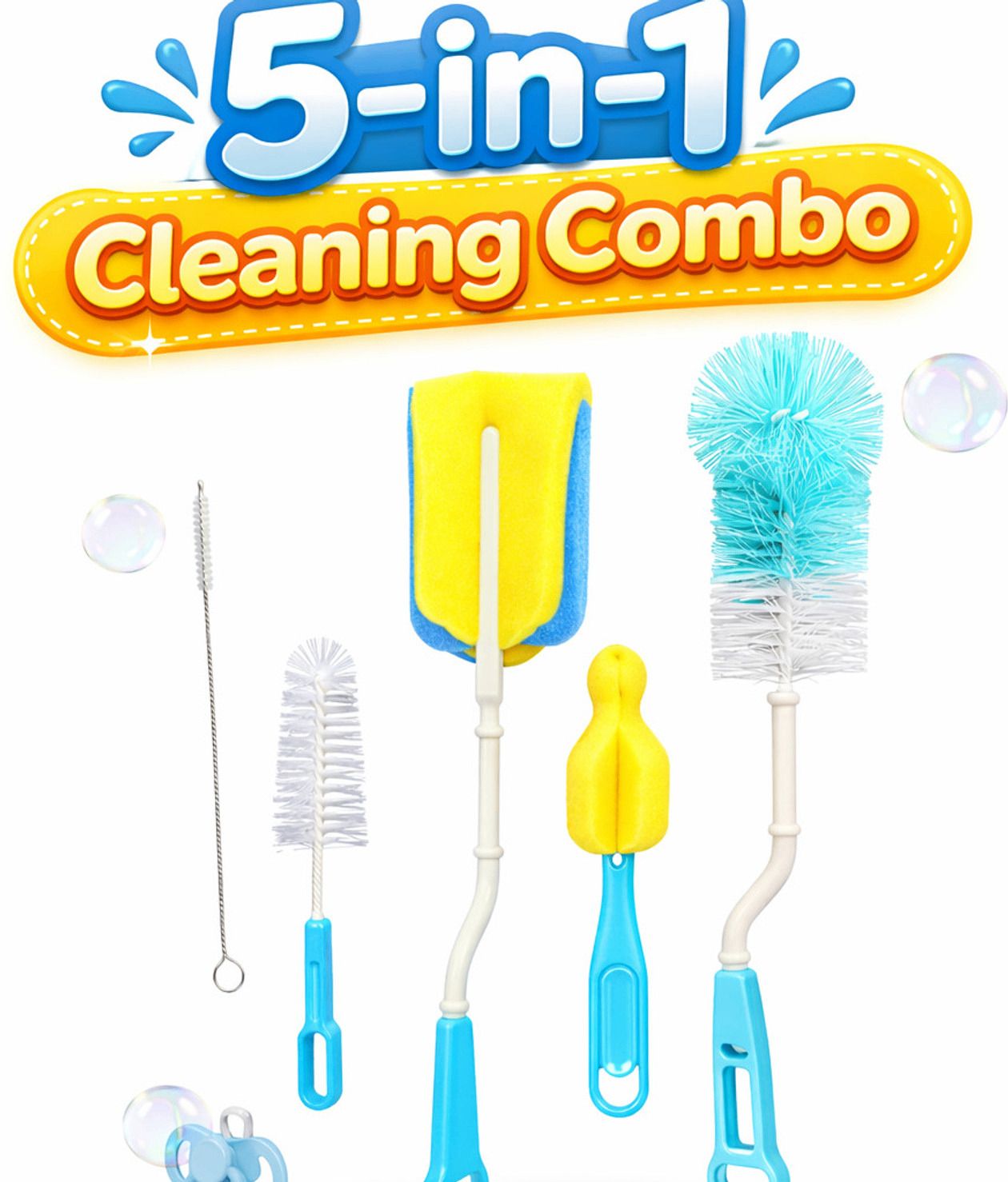 5Pcs Baby Bottle Cleaning Brush Set with Bottle Brush,Nipple Brush,Straw Brush-image-46