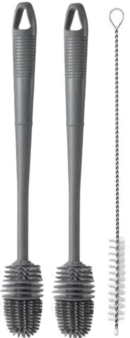 2 Pcs Long Handle Silicone Brushes + 1 Pcs Wire Straw Cleaner-image-2