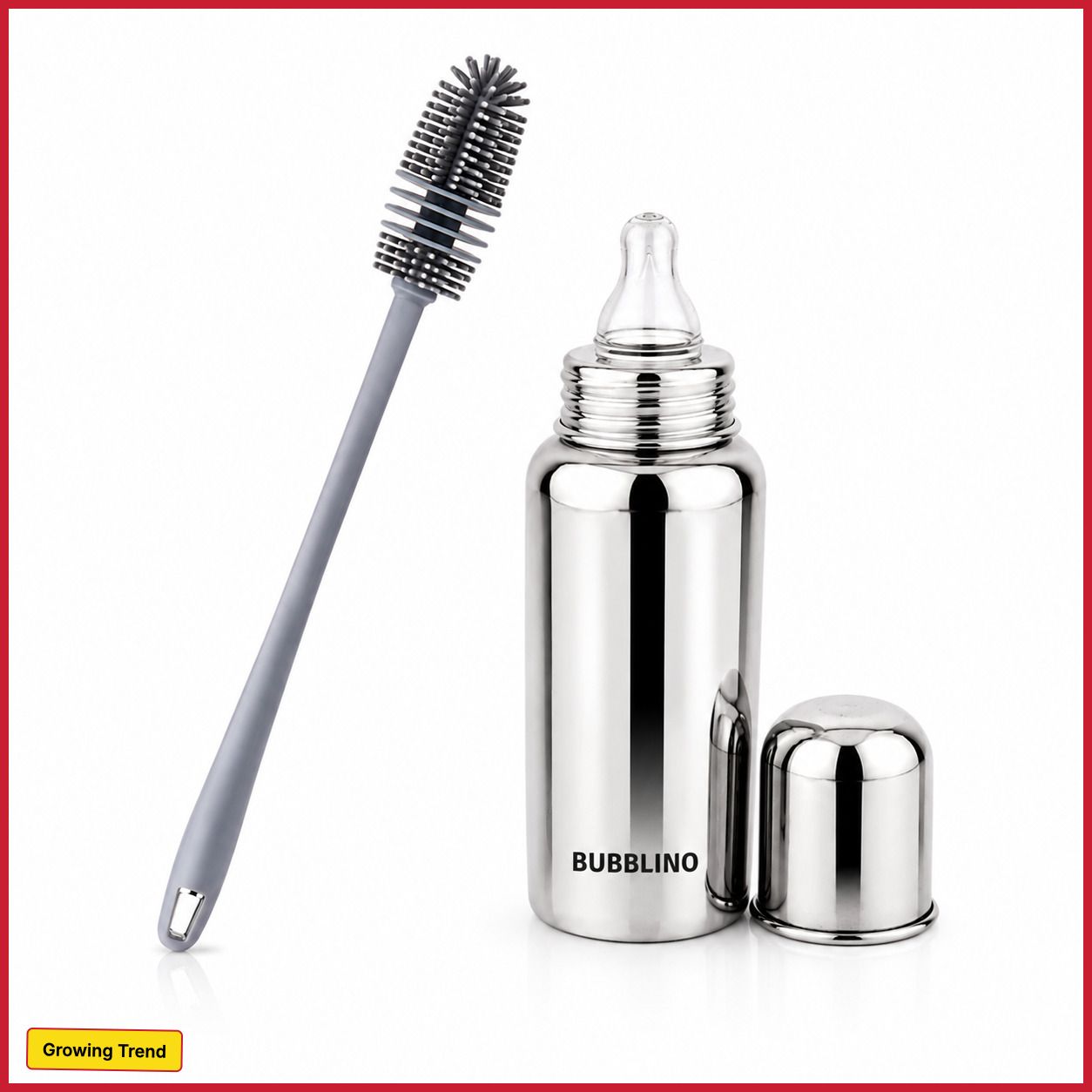 bubblino Steel Bottle And Bottle Brush Combo for Baby Spill-proof & Anti-Colic, 3-24-picture-36