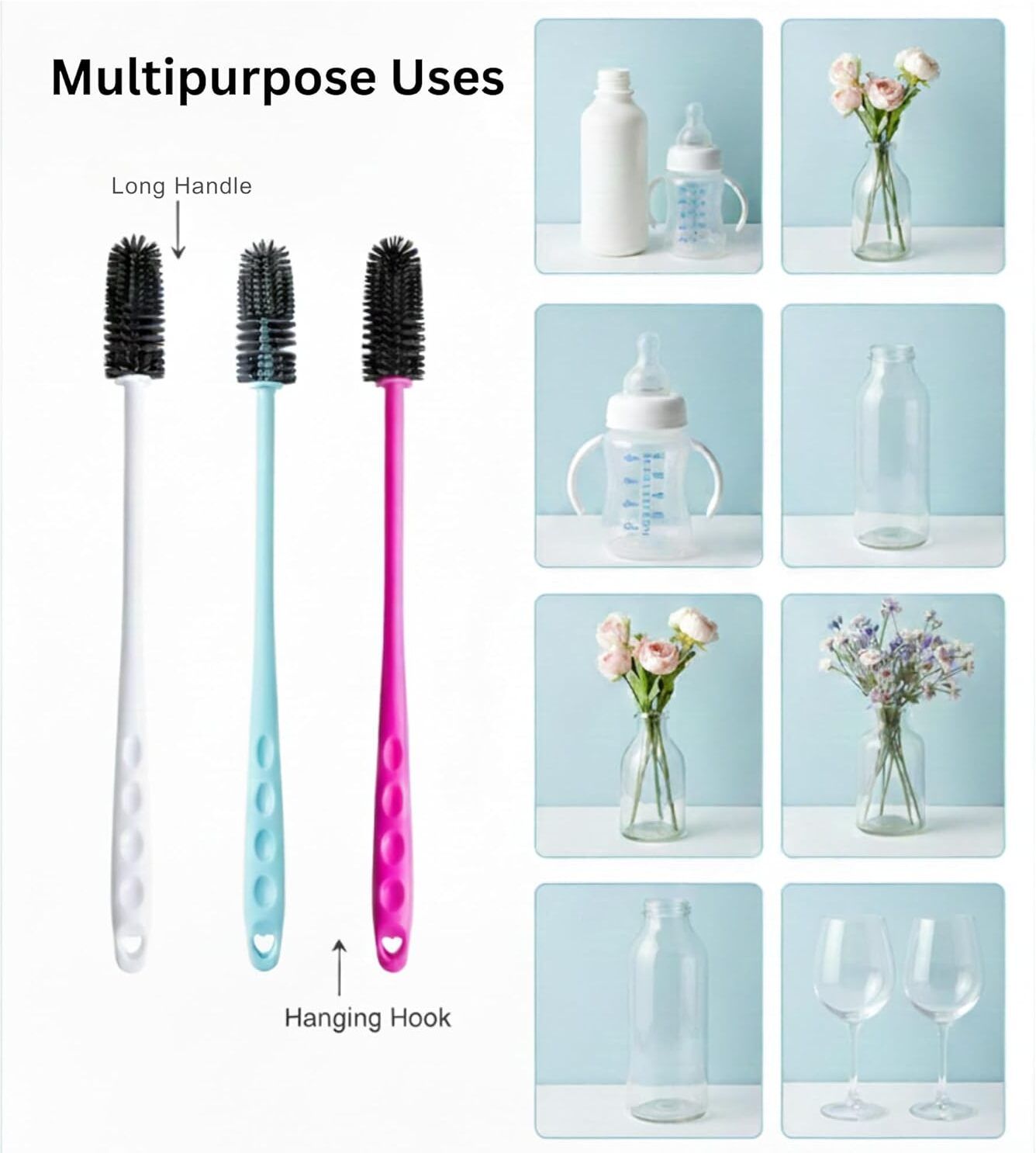 nohunt Bottle Cleaning Brushes -Ideal for Feeding Bottles,Containers,& Glass-Pack of 3-picture-1