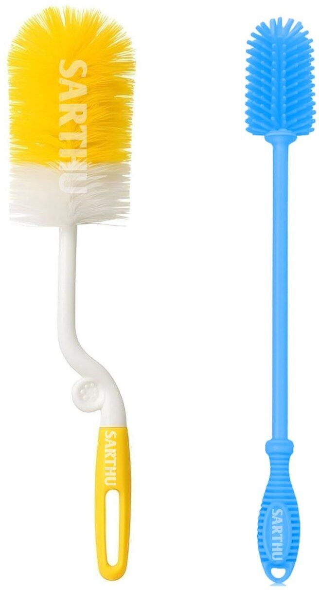 sarthu 2 Pcs Set Long Handle Nylon Bottle Brush + Silicone Nipple & Lid Cleaning Brush-picture-16